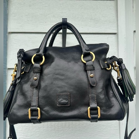 Dooney & Bourke Florentine Black Leather Top Handles Zipper Large Shoulder Bag - Picture 1 of 8